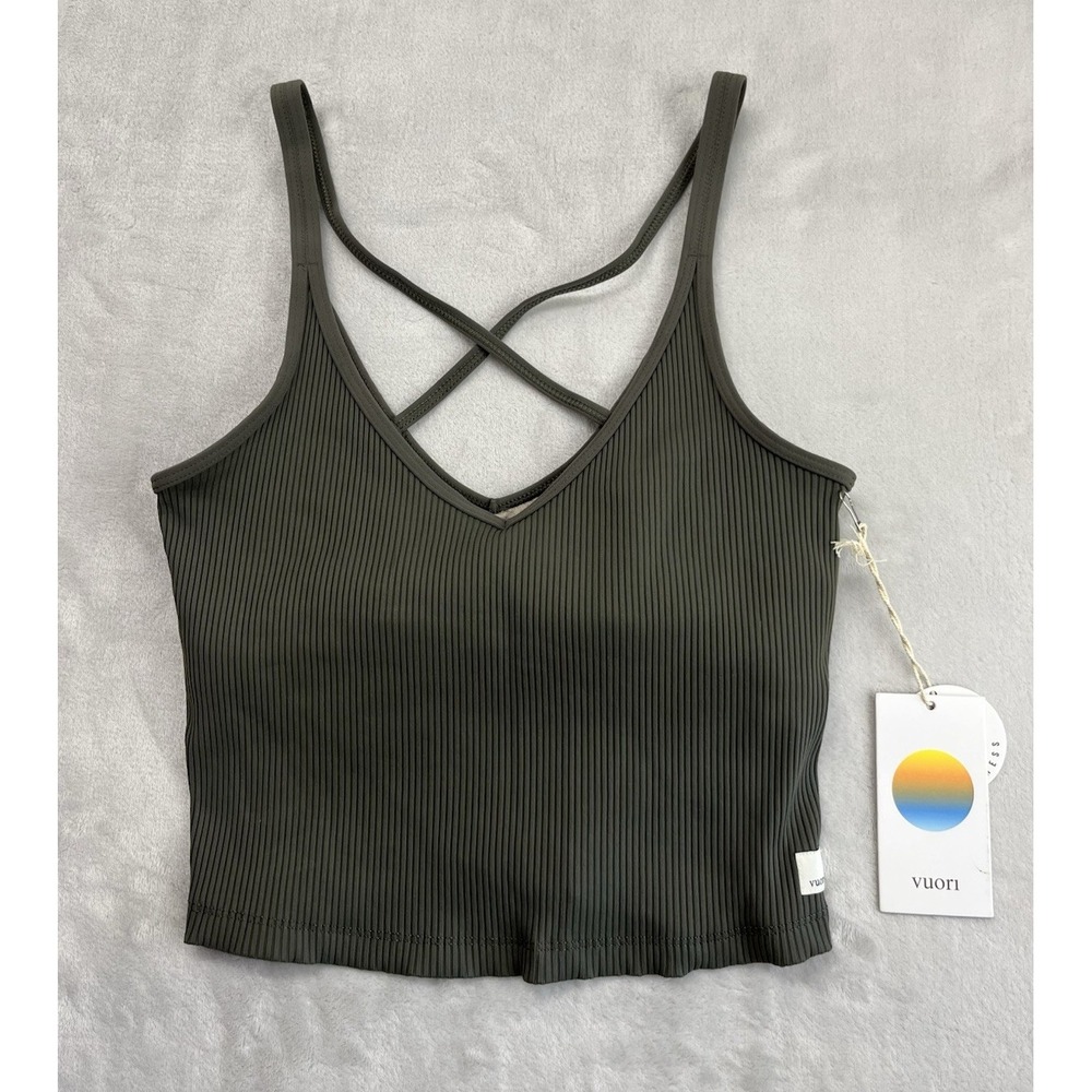 Vuori Rib Crop Tank Women Medium Green Strappy Athleisure Performance Top NWT